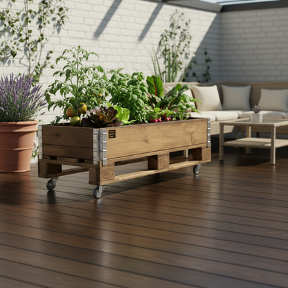 Bancal De Cultivo Pro De Madera De Pino Color Nogal Con Ruedas Urban Green Club - 120x80x40 Cm 200 L_1