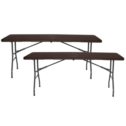 Pack 2 Mesas Plegables Rectangulares Efecto Madera 180x74x74cm 7house_0