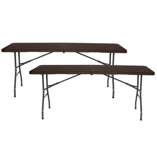 Pack 2 Mesas Plegables Rectangulares Efecto Madera 180x74x74cm 7house_0