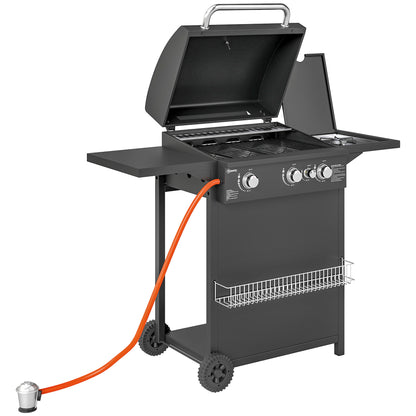 Outsunny Barbacoa De Gas Con 3+1 Quemadores 8,5 Kw Termómetro Mesa Lateral Negro_0
