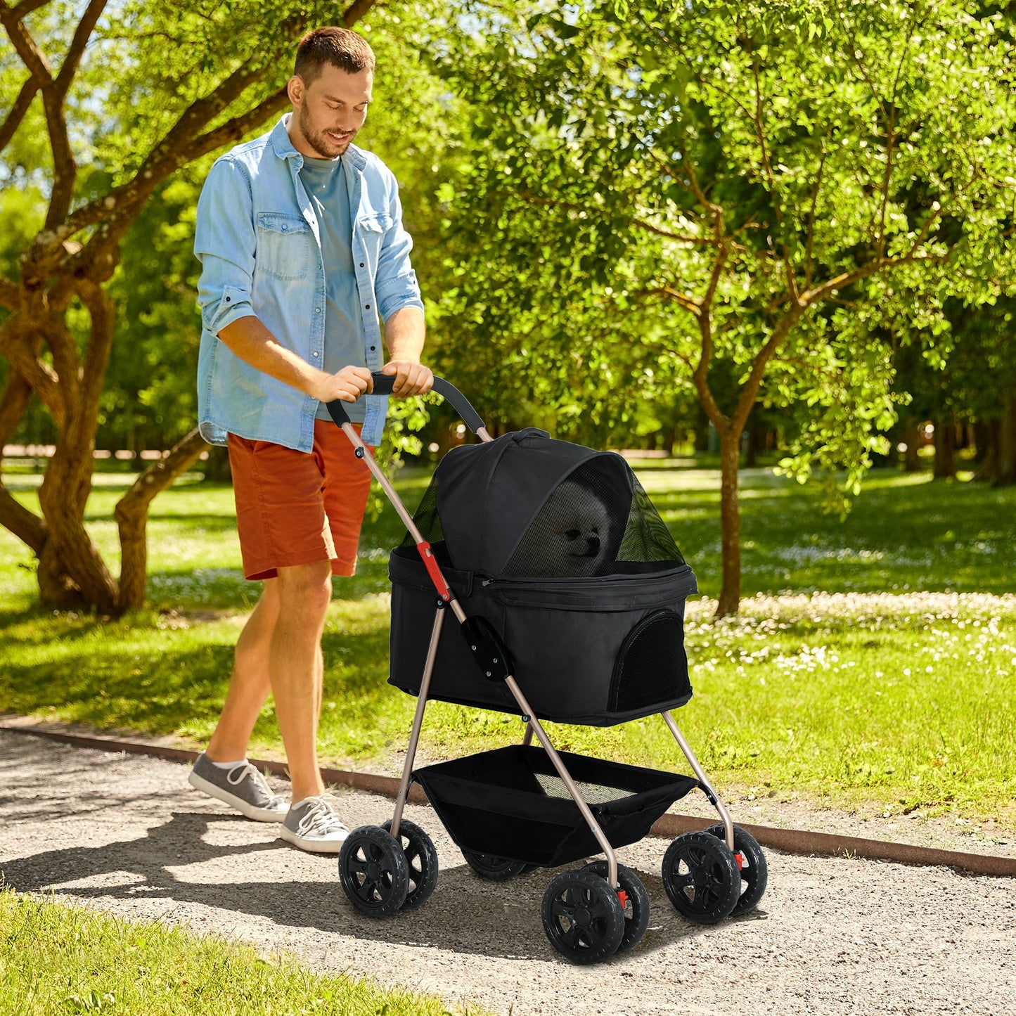 Pawhut Carrito Para Perros Plegable 3 En 1 Con Cesta De Almacenaje 76x50x102 Cm_1