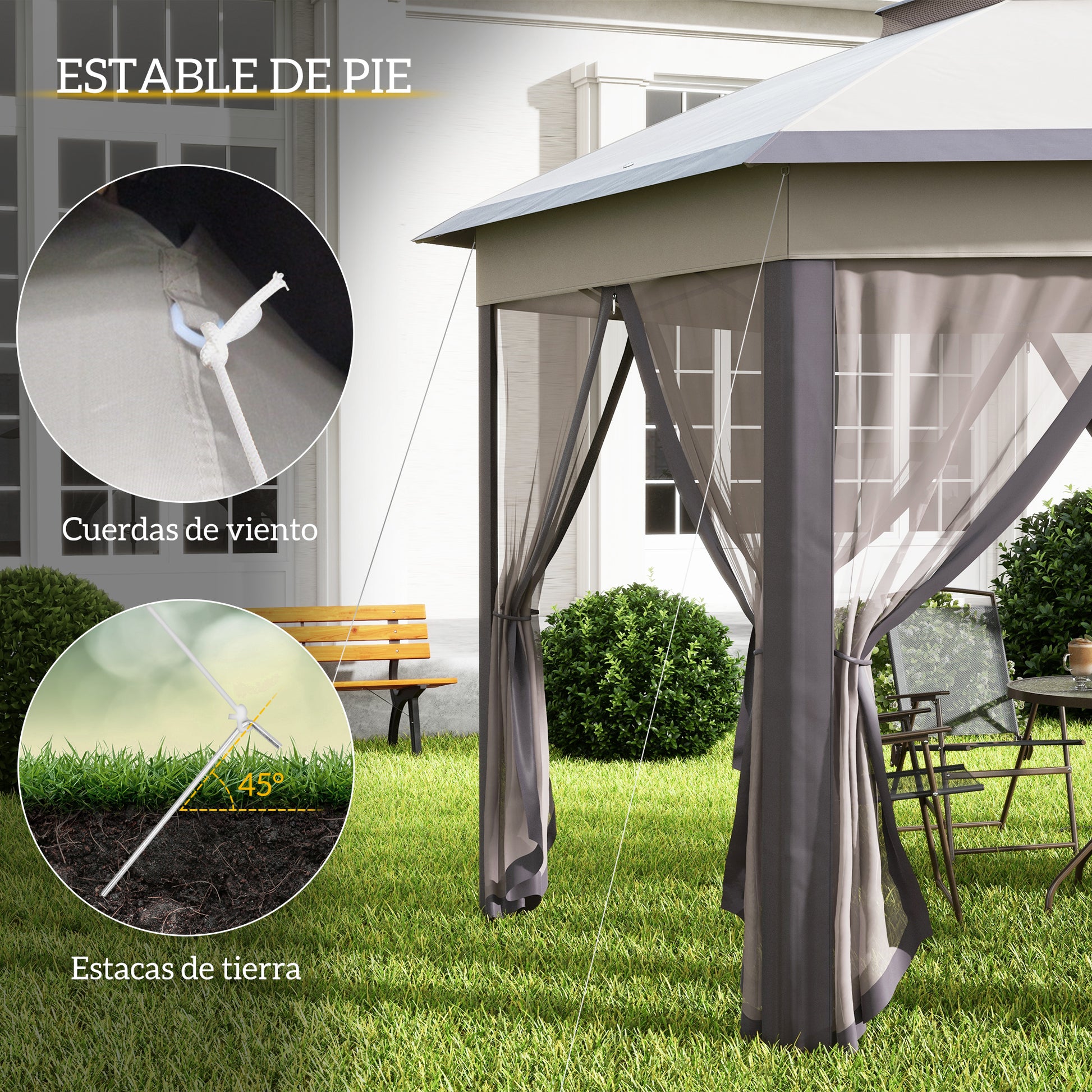 Outsunny Carpa Plegable 4x3,4 M Con Doble Techo 6 Mosquiteras Anti-uv Marrón_5