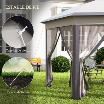 Outsunny Carpa Plegable 4x3,4 M Con Doble Techo 6 Mosquiteras Anti-uv Marrón_5