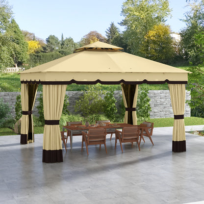 Outsunny Cenador De Jardín 370x300x275 Cm Con 4 Paredes Laterales Beige_1