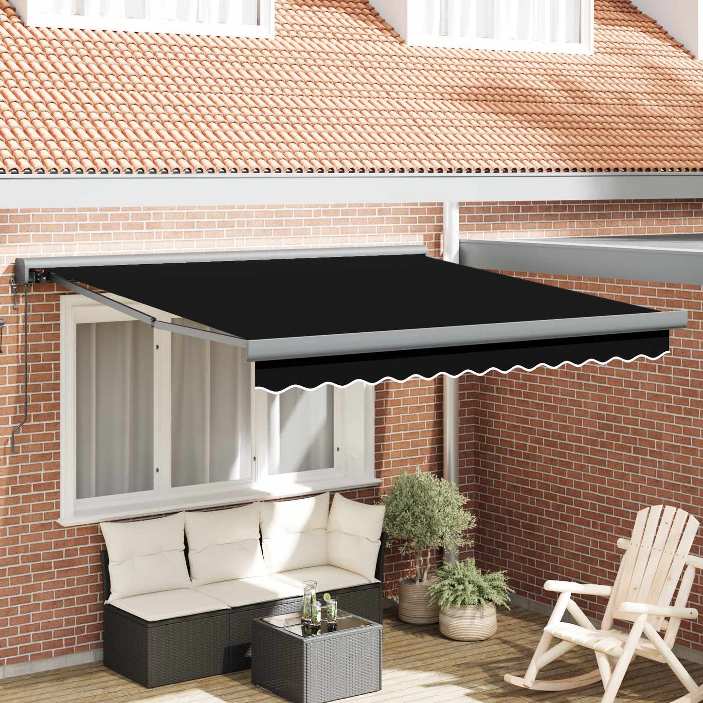 Toldo Retráctil Negro 350 X 250 X 165 Cm Tela Y Metal_1
