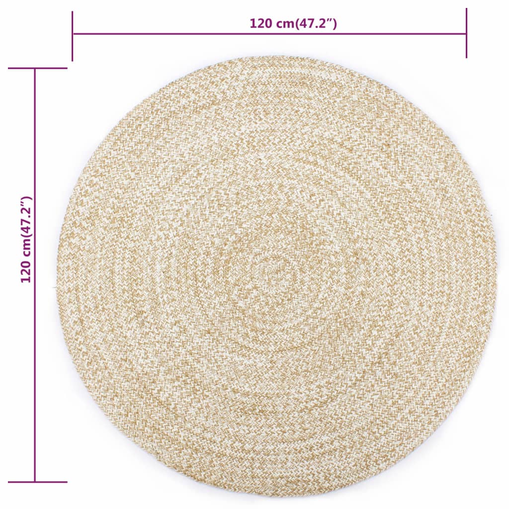 Alfombra De Yute Tejida A Mano Blanco Y Natural 120 Cm / Vetonek_1