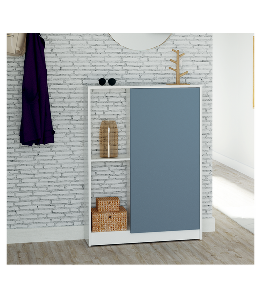 Zapatero O Recibidor Neo Una Puerta Y Dos Huecos Acabado Blanco/azul. 110 Cm(alto)80 Cm(an_0