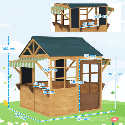 Aiyaplay Casita Infantil Exterior De Madera Con 2 Pizarras Ventanas Natural_2