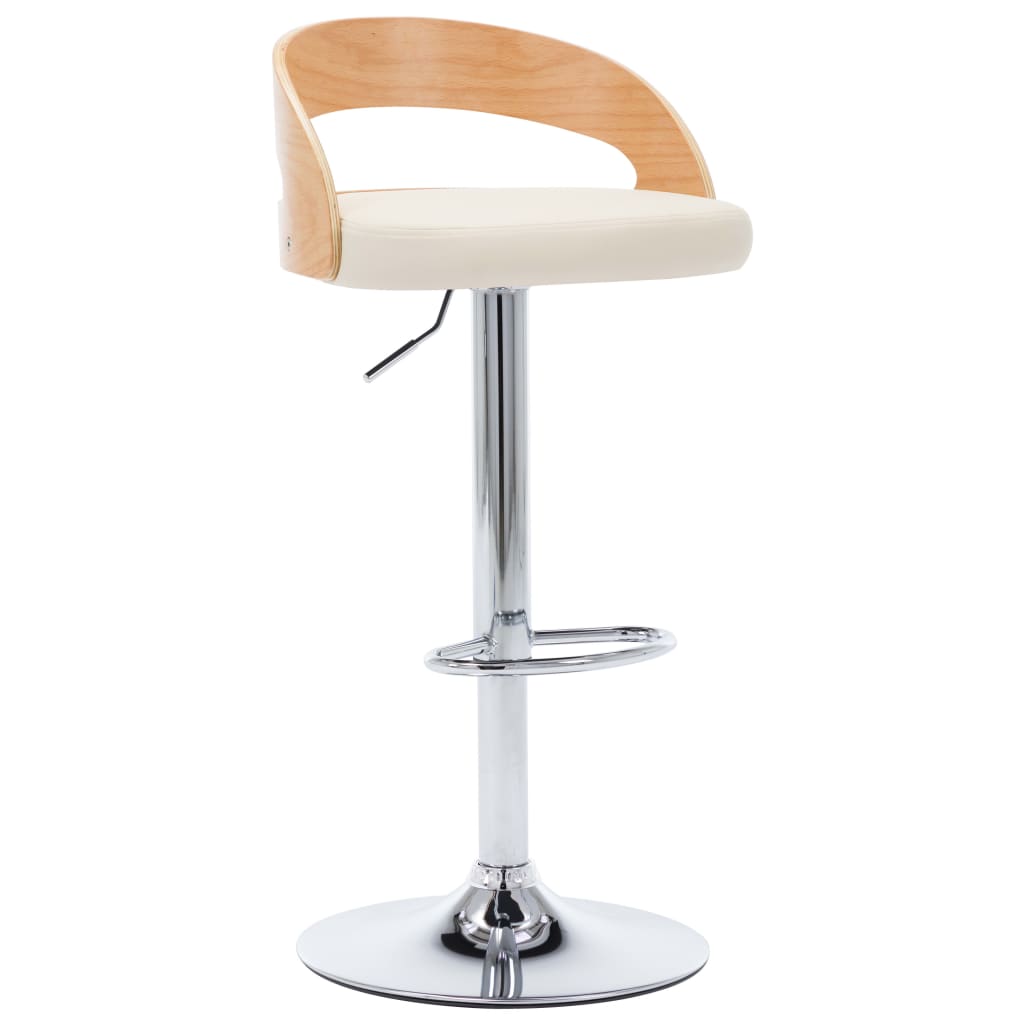 Taburetes De Cocina 2 Uds Cuero Sintético Madera Curvada Crema_1