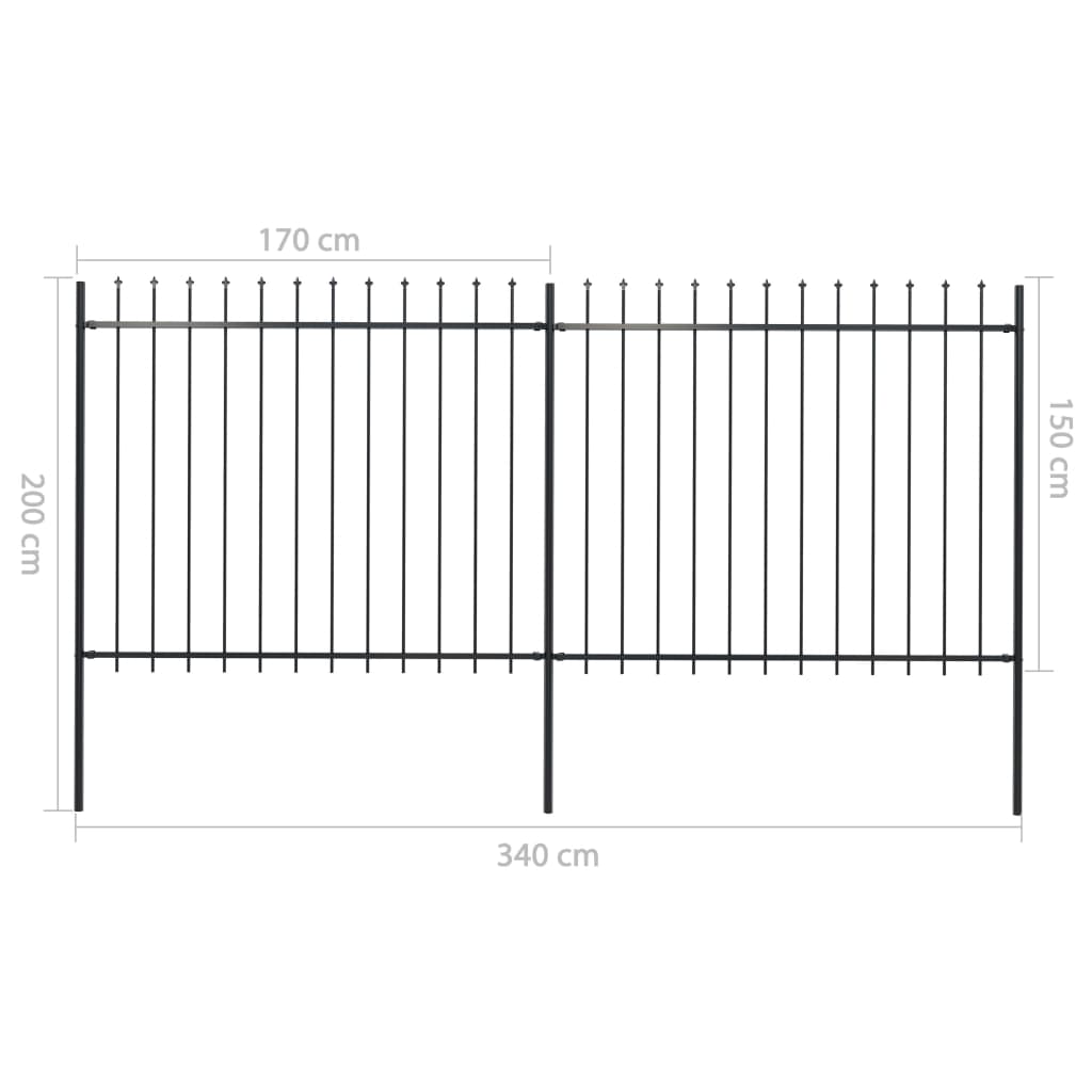 Valla De Jardín Con Puntas De Lanza Acero Negro 3,4x1,5 M / Vetonek_4