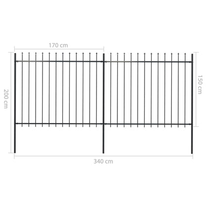 Valla De Jardín Con Puntas De Lanza Acero Negro 3,4x1,5 M / Vetonek_4