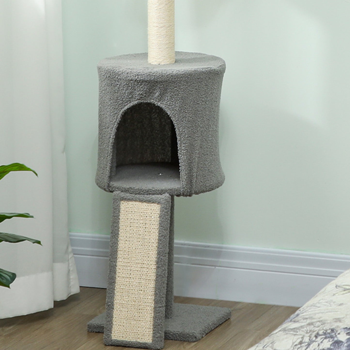 Pawhut Árbol Para Gatos De Suelo A Techo Altura Ajustable 220-240 Cm Gris Claro_3