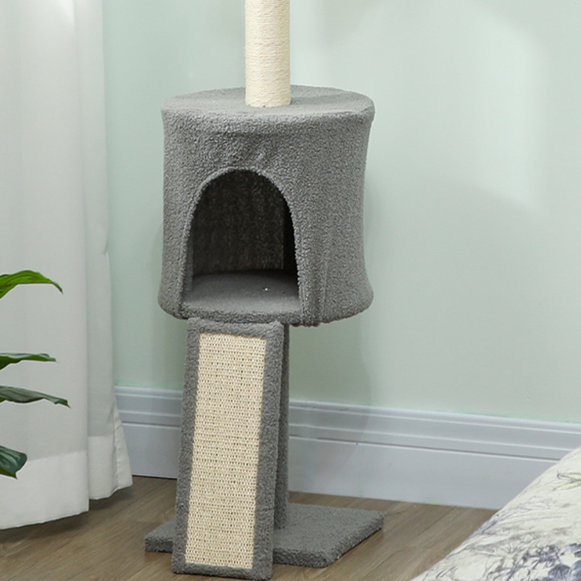 Pawhut Árbol Para Gatos De Suelo A Techo Altura Ajustable 220-240 Cm Gris Claro_3