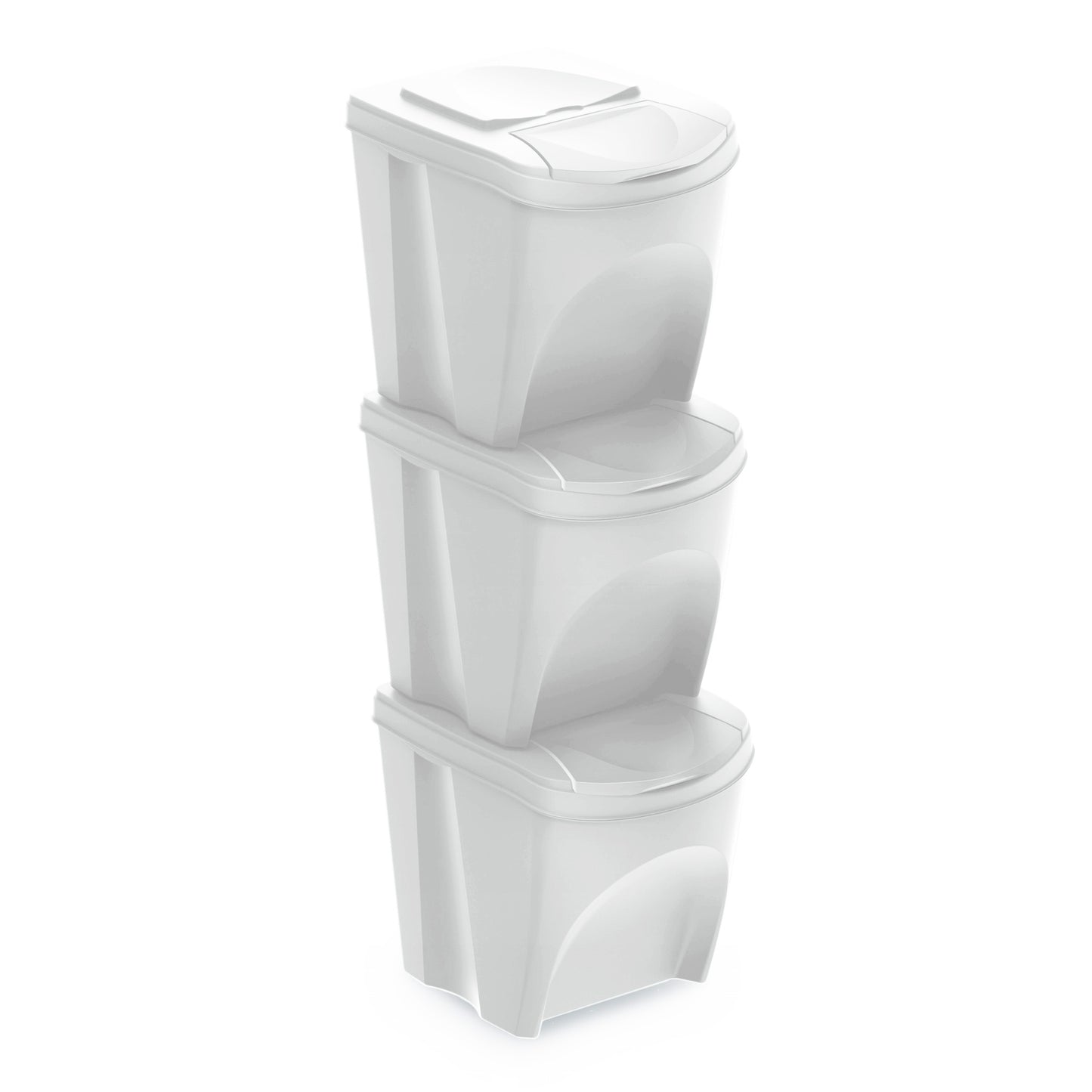 Set De 3 Cubos De Basura Keden Sortibox Papelera Reciclaje, Blanco Roto, Volumen 3x25l