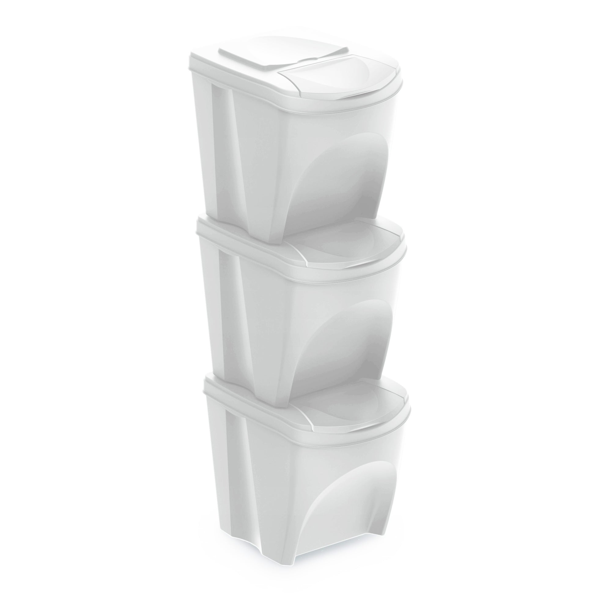 Set De 3 Cubos De Basura Keden Sortibox Papelera Reciclaje, Blanco Roto, Volumen 3x25l