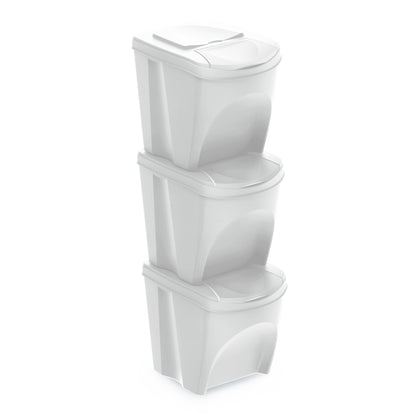 Set De 3 Cubos De Basura Keden Sortibox Papelera Reciclaje, Blanco Roto, Volumen 3x25l