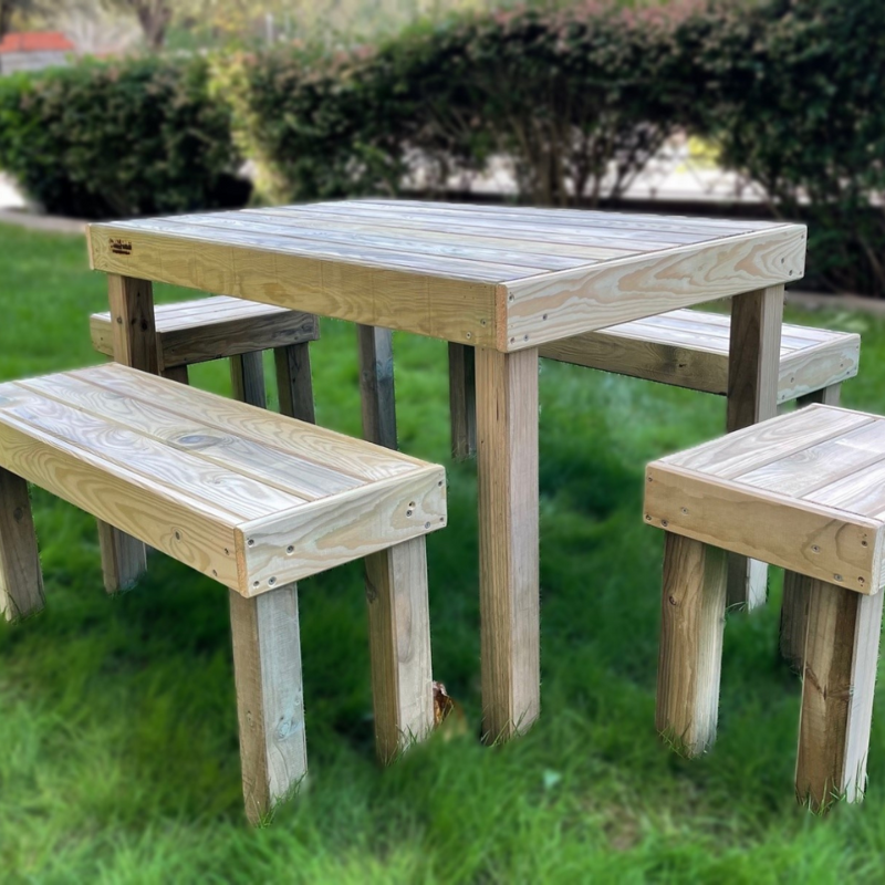 Conjunto De Jardín  Korudeck De Madera  Con Mesa Y Bancos Vidahuerto._1