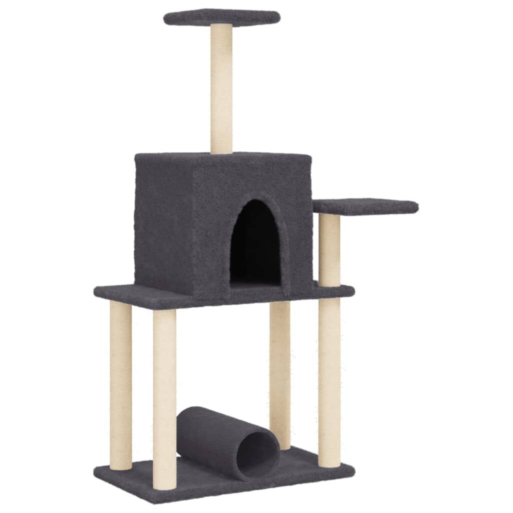 Vidaxl Rascador Para Gatos Con Postes De Sisal Gris Oscuro 122 Cm_0