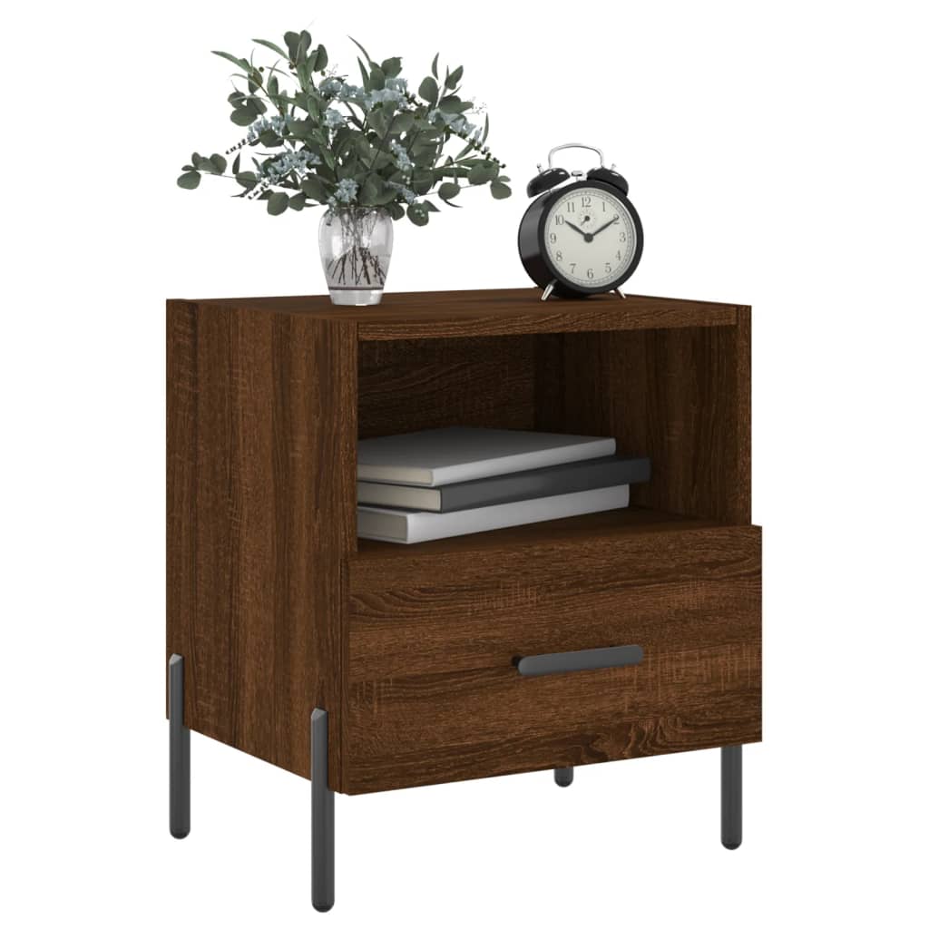 Mesita Noche 2 Uds Madera Ingeniería Marrón Roble 40x35x47,5 Cm_2