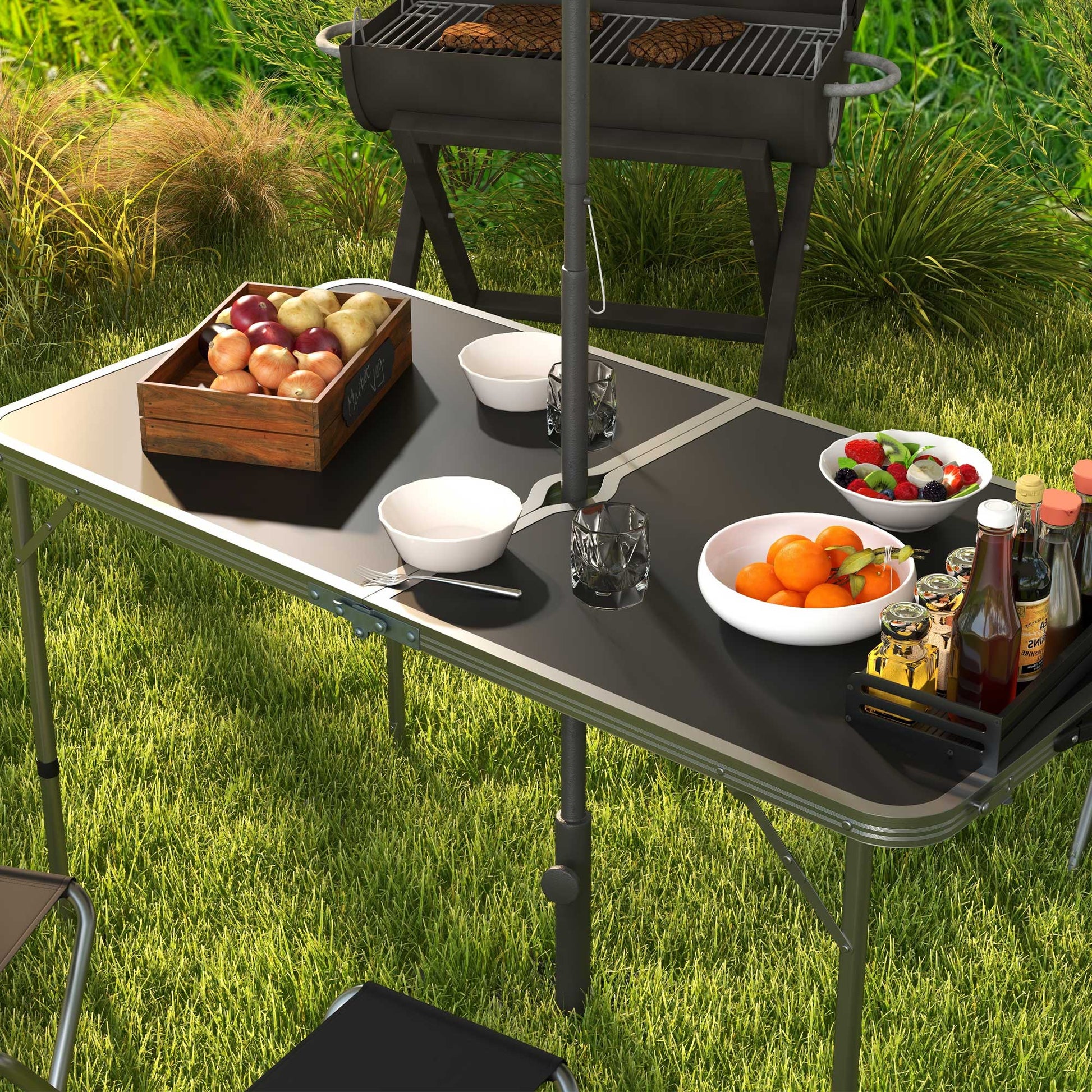 Outsunny Mesa Para Camping Plegable Con Sillas De 5 Piezas Negro_3