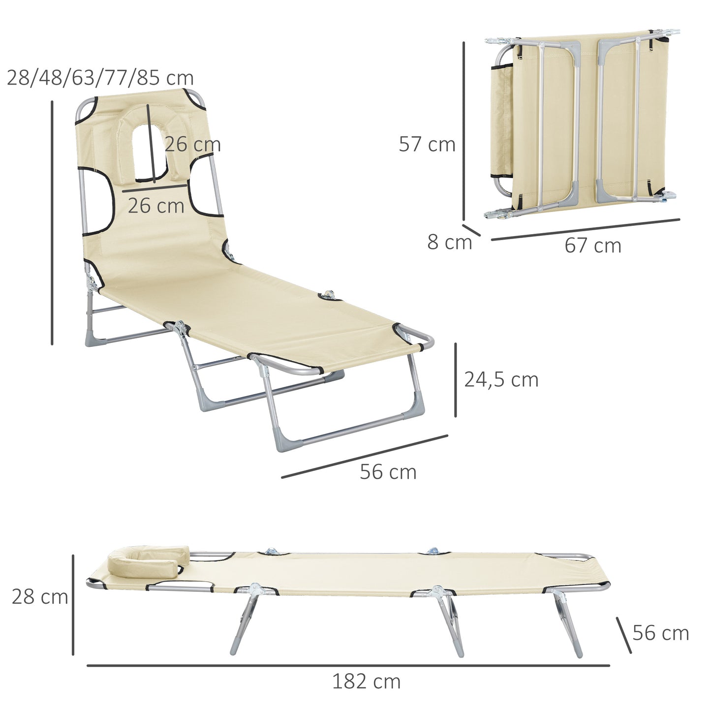 Outsunny Tumbona Reclinable Y Plegable De Jardín Con Respaldo Ajustable Beige_2