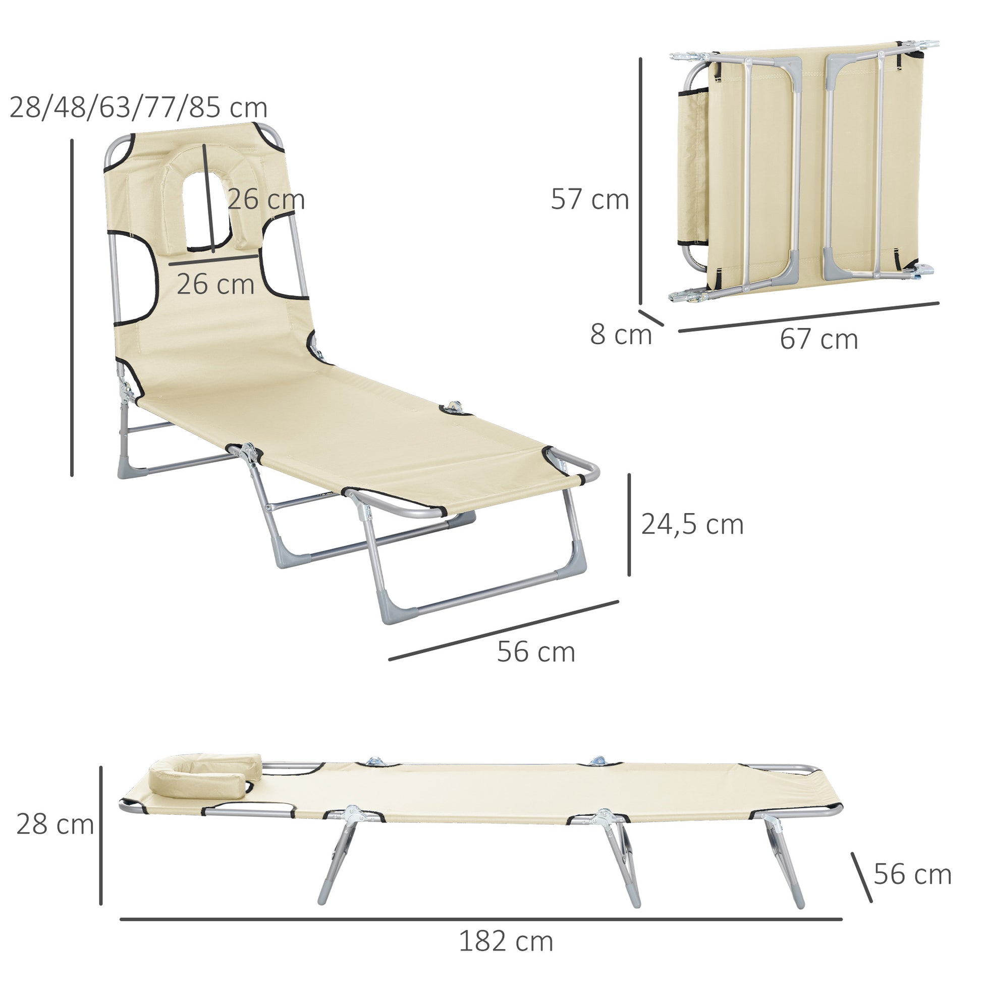 Outsunny Tumbona Reclinable Y Plegable De Jardín Con Respaldo Ajustable Beige_2