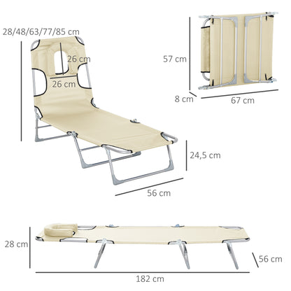 Outsunny Tumbona Reclinable Y Plegable De Jardín Con Respaldo Ajustable Beige_2