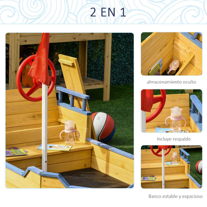 Outsunny Arenero Infantil Madera Diseño Galeón Con Banco Con Almacenaje +3 Años_4