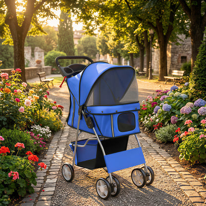 Pawhut Carrito Para Perros Plegable Con Cesta De Almacenaje 77x44x102 Cm Azul_1