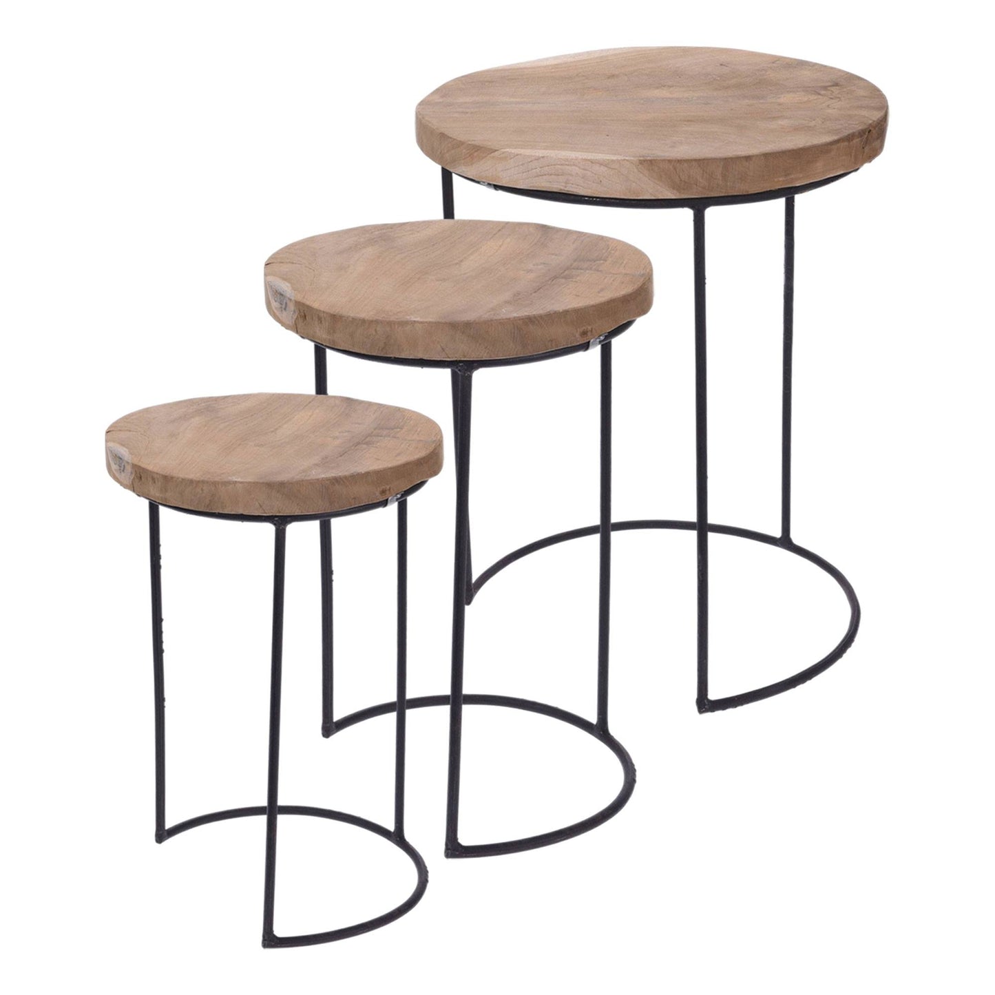 Well Home Juego De 3 Mesas Auxiliares Redondas Metal Ø18ø28ø38cm_0