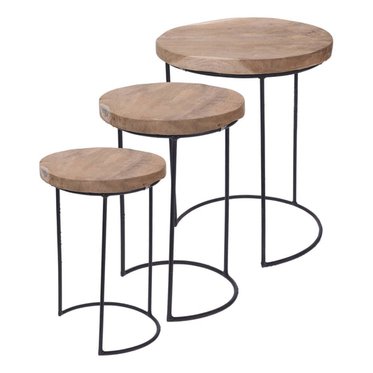 Well Home Juego De 3 Mesas Auxiliares Redondas Metal Ø18ø28ø38cm_0