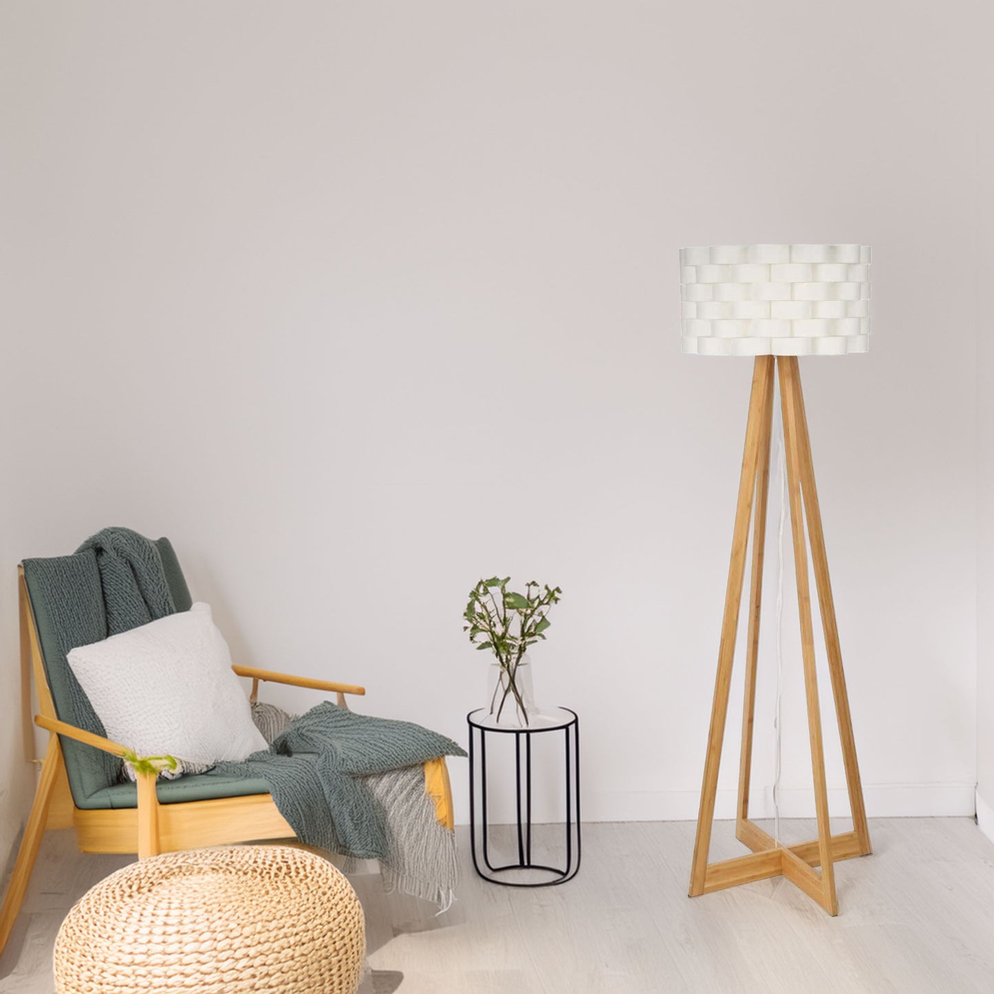Well Home - Lámpara De Pie En Bambú Color Blanco Ø50x150cm_3
