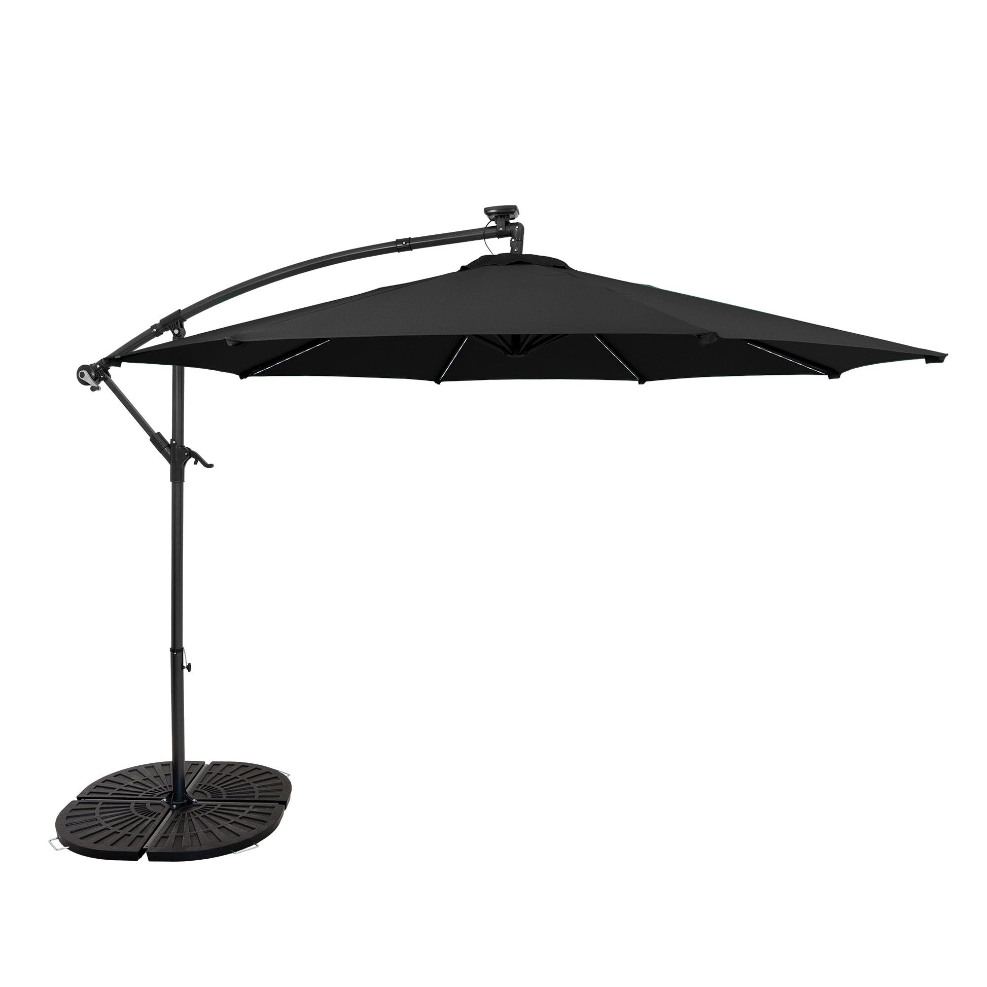Parasol Excéntrico Led De 3 M Con Base De Abanico Completo – Negro_0