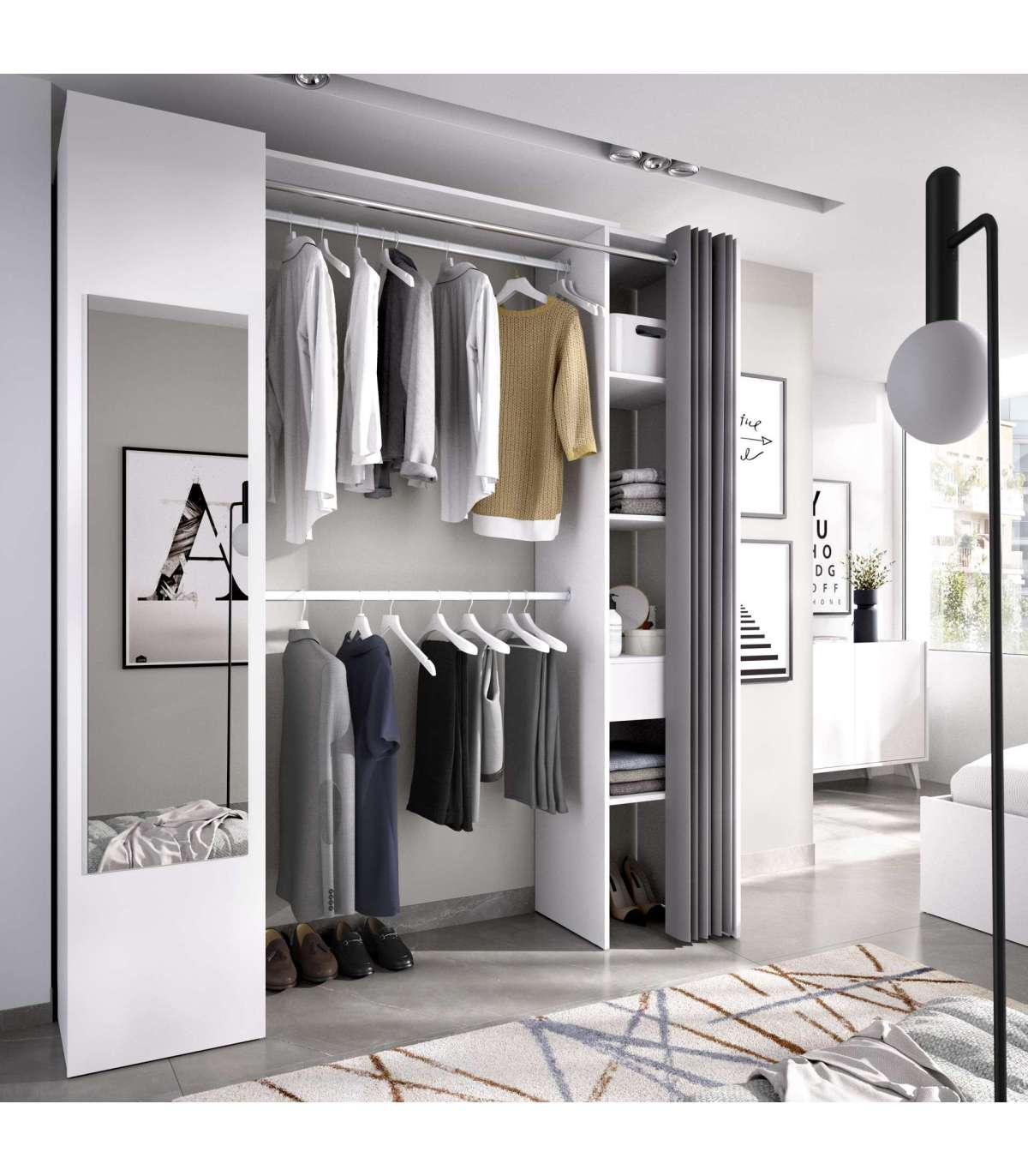 Vestidor Rus I Con Columna Cerrada Espejo Cortina Y Baldas En Blanco 205 Cm(alto)177,4 Cm_4