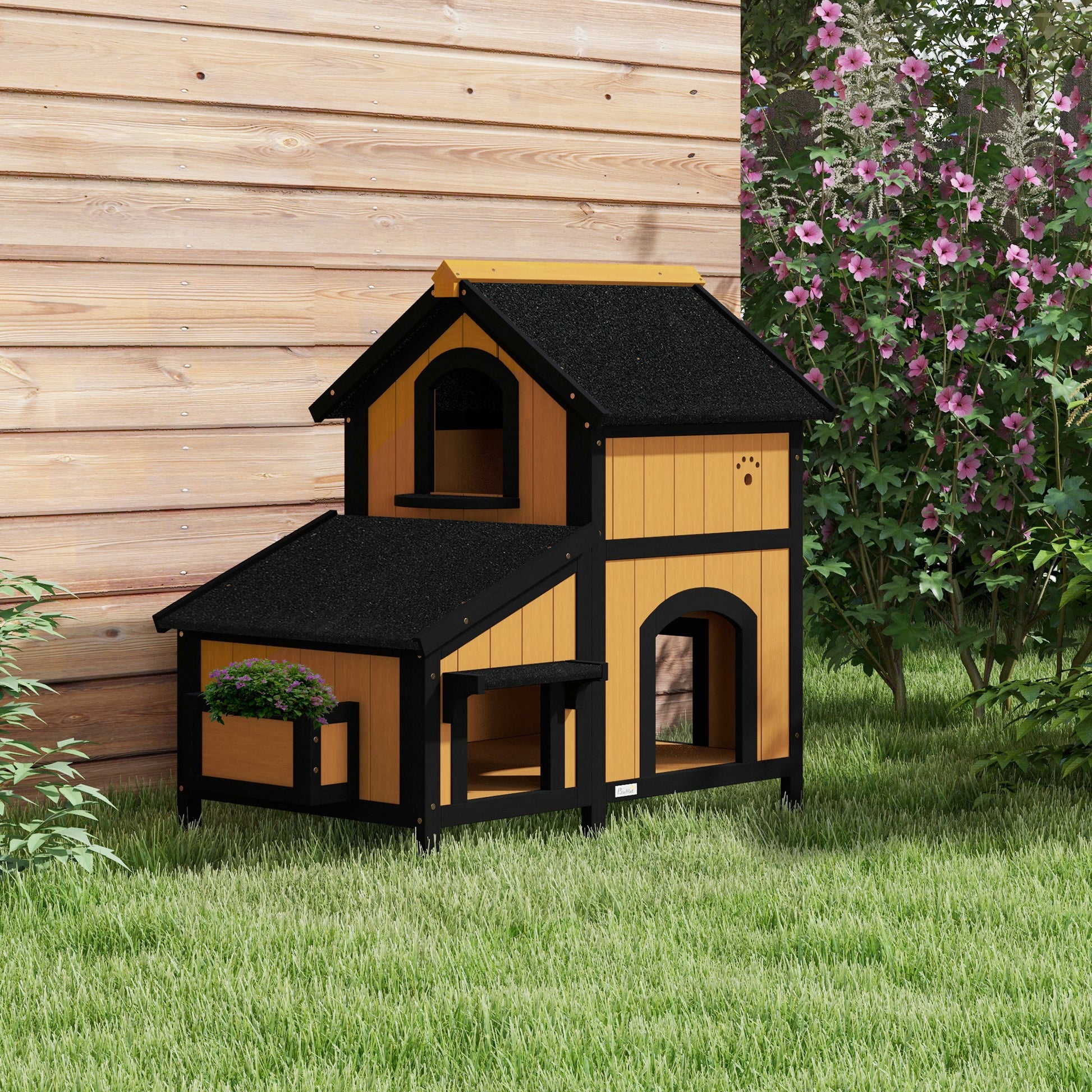 Pawhut Casa Para Gatos De Madera Con Macetero 96x65x85_1