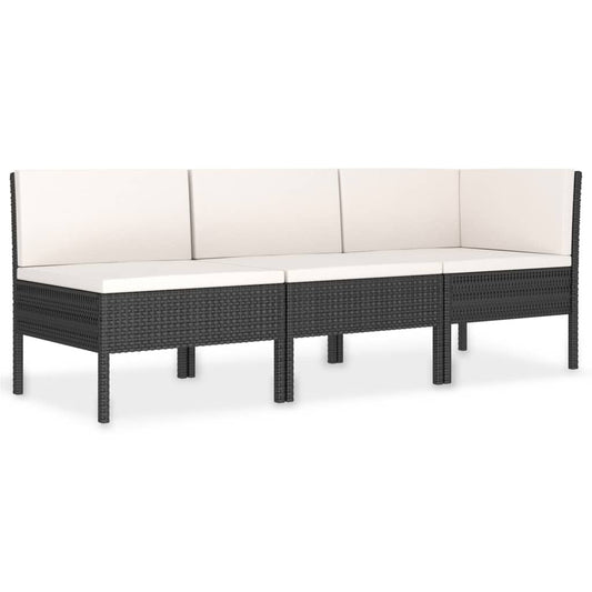 Vidaxl Set De Muebles De Jardín 3 Pzas Y Cojines Ratán Sintético Negro_0