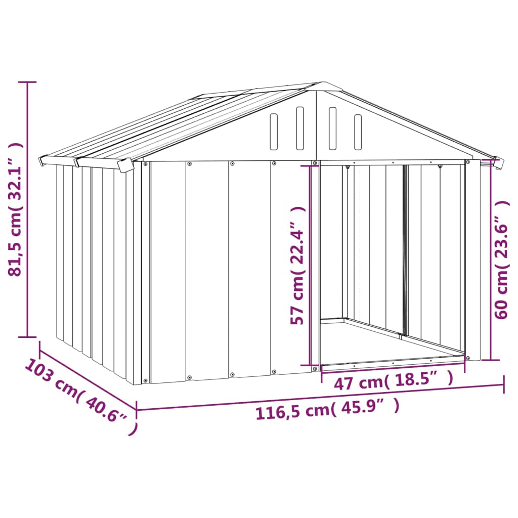 Vidaxl Casa De Perro Acero Galvanizado Antracita 116,5x103x81,5 Cm_2