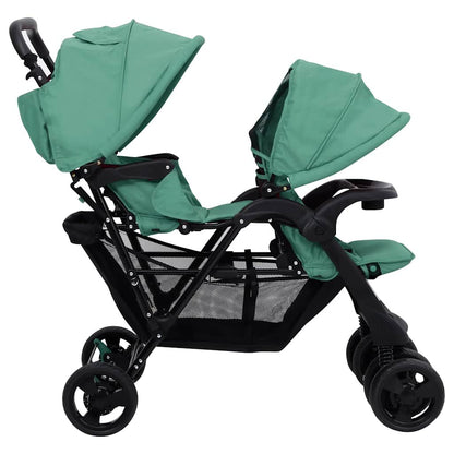 Vidaxl Carrito Para Gemelos Tandem De Acero Verde_4