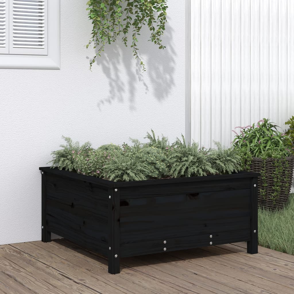 Jardinera Madera Maciza De Pino Negro 82,5x82,5x39 Cm_1