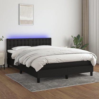 Cama Box Spring Colchón Y Luces Led Tela Negro 140x200 Cm / Vetonek_3