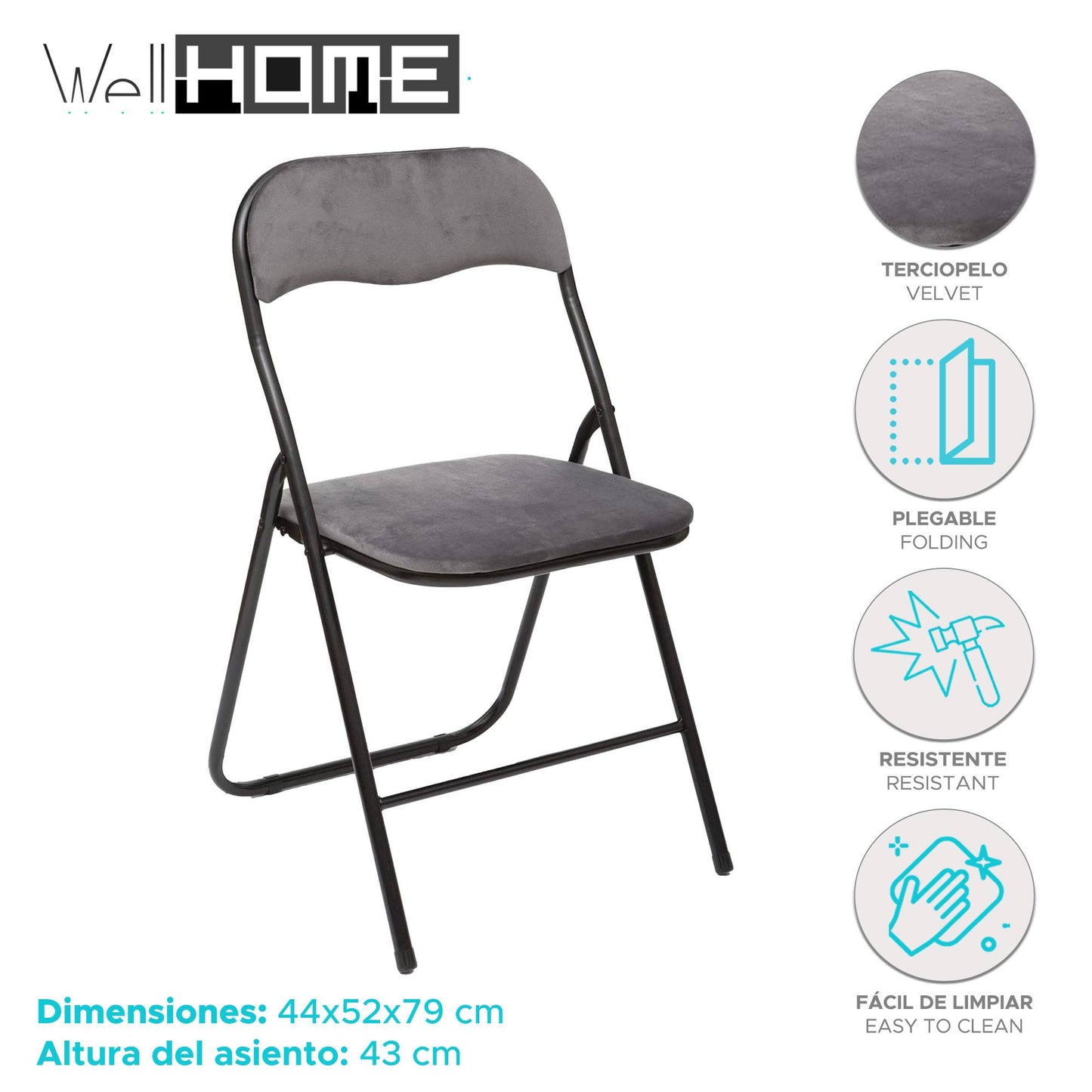 Set De 4 Sillas De Terciopelo Gris (44x52x73cm) - Sofisticación Y Comodidad Asegurada_1