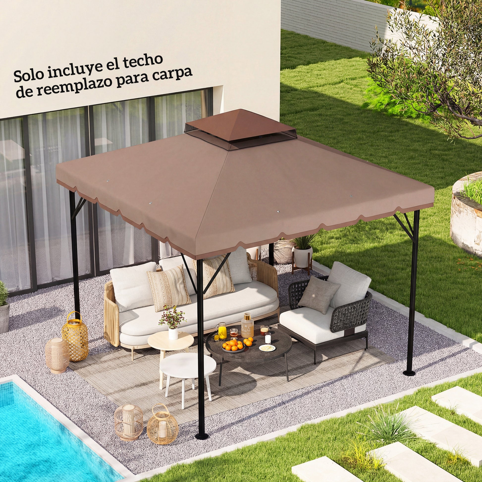 Outsunny Techo De Repuesto Para Cenador 3x3 M Techo Doble Upf 30+ Caqui_1