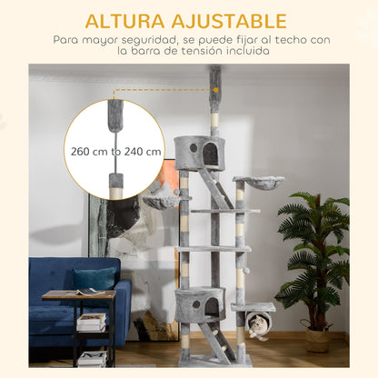 Pawhut Árbol Para Gatos De Suelo A Techo De 240-260 Cm Con Plataformas Gris_4