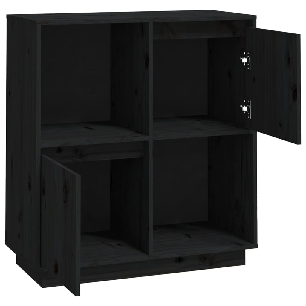 Aparador De Madera Maciza De Pino Negro 74x35x80 Cm / Vetonek_2