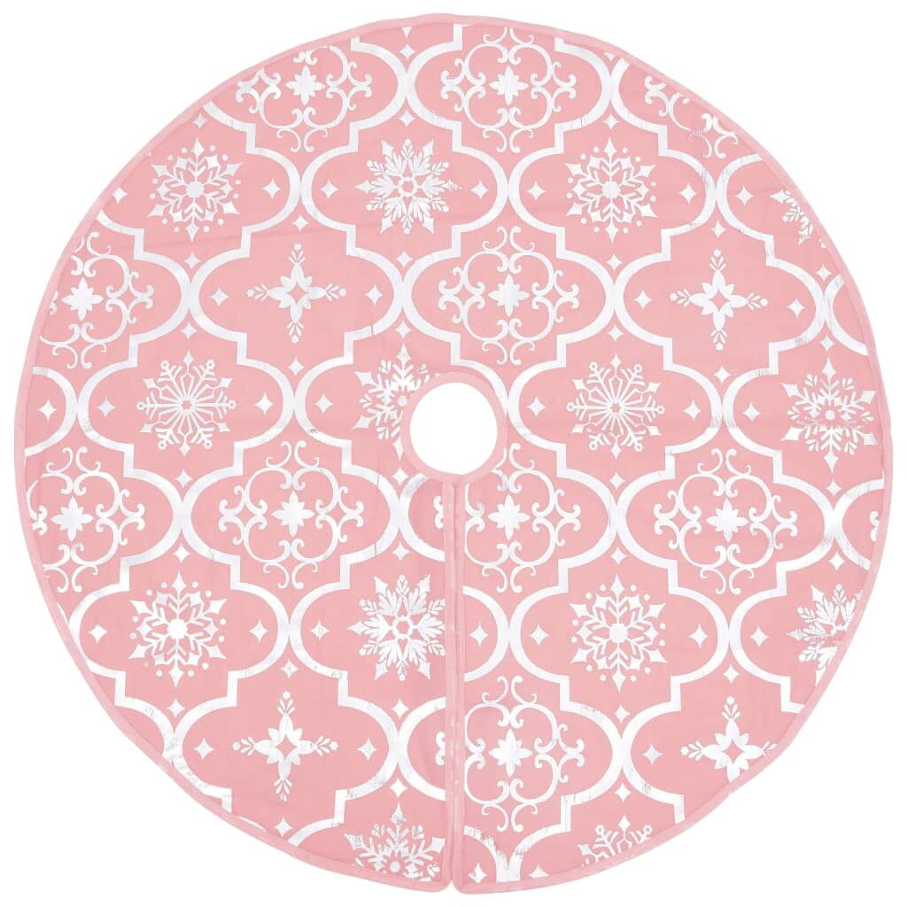 Vidaxl Falda Del Árbol De Navidad De Lujo Con Calcetín Tela Rosa 122cm_2