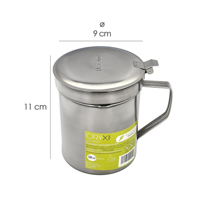 Grasera Acero Inoxidable Para Pescado Aceitera Aceite Usado 0,5 L. Con Colador Y Tapa, Recipiente Reciclaje Aceite Usado Pescado_1