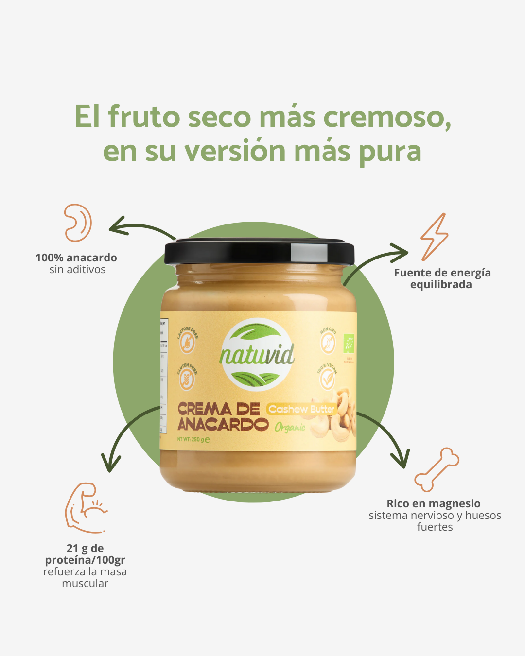 Crema de Anacardo BIO Natuvid | 250gr | SIN GLUTEN | SIN LACTOSA | 100% NATURAL | NON-GMO_2