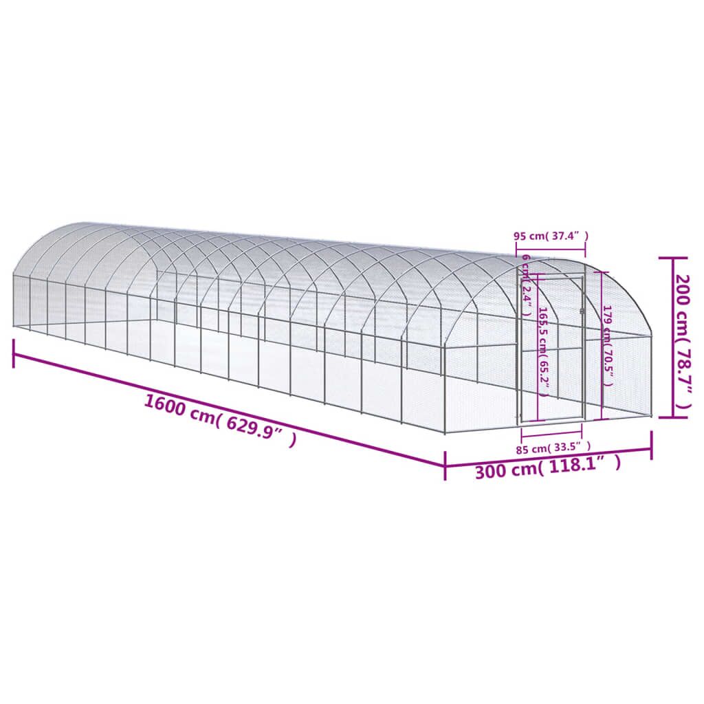 Vidaxl Gallinero De Exterior De Acero Galvanizado 3x16x2 M_2