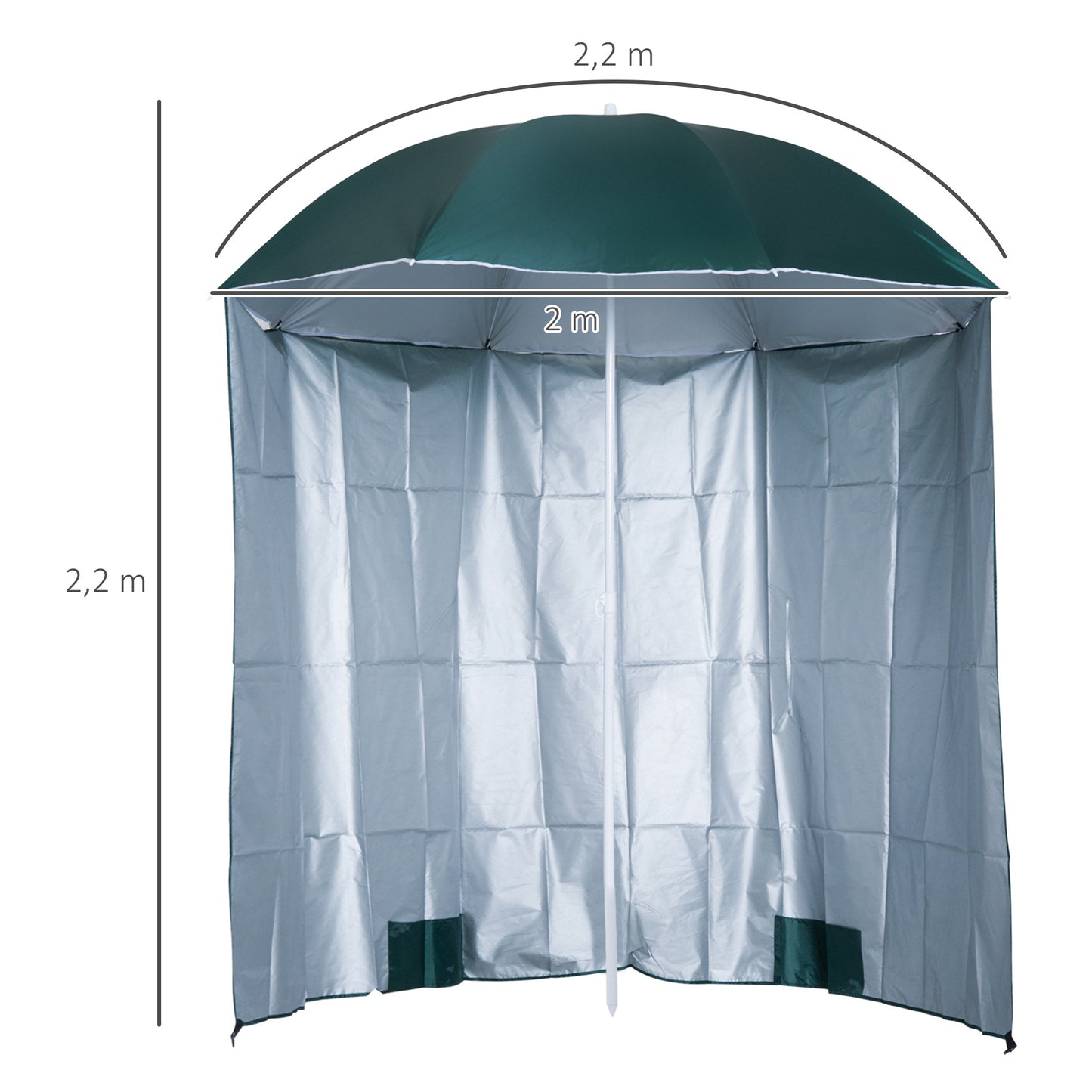 Outsunny Sombrilla De Playa Con Panel Lateral Apertura Manual Ø220x220 Cm Verde_2