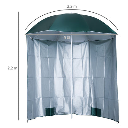 Outsunny Sombrilla De Playa Con Panel Lateral Apertura Manual Ø220x220 Cm Verde_2